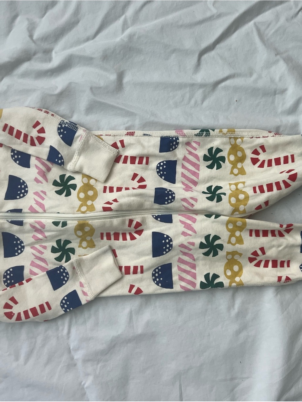 Hanna Andersson Cream Zip Footie with Candy Canes and Christmas Candy